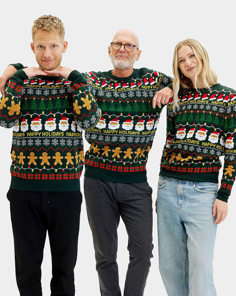 Couple's Green Ugly Christmas Sweater  Happy Holidays