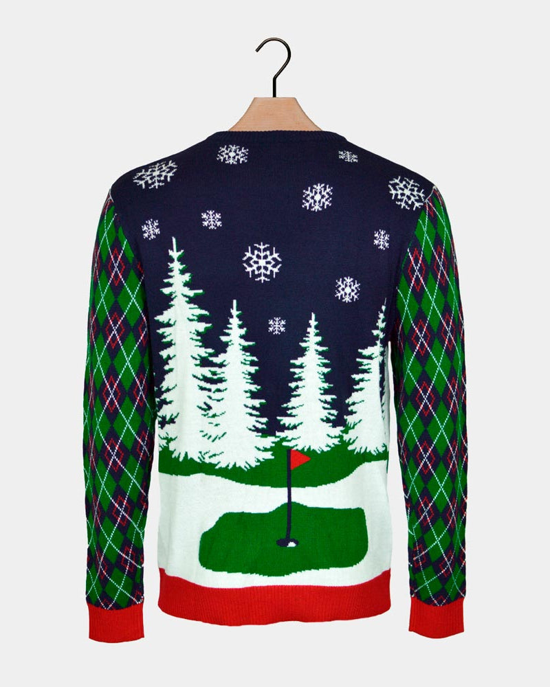 Santa playing Golf LED light-up Couple's Ugly Christmas Sweater