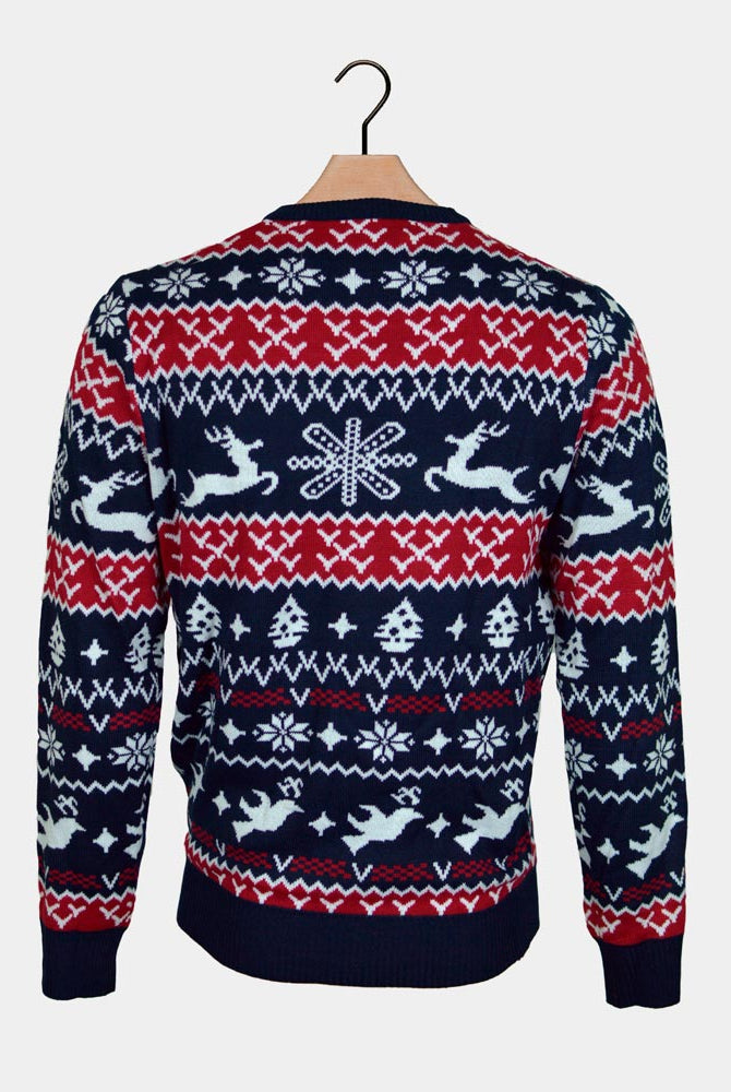 Ugly Christmas Sweater Red and Blue Strips Couple's