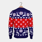 Reindeers and Hearts Red and Blue Couple's Ugly Christmas Sweater