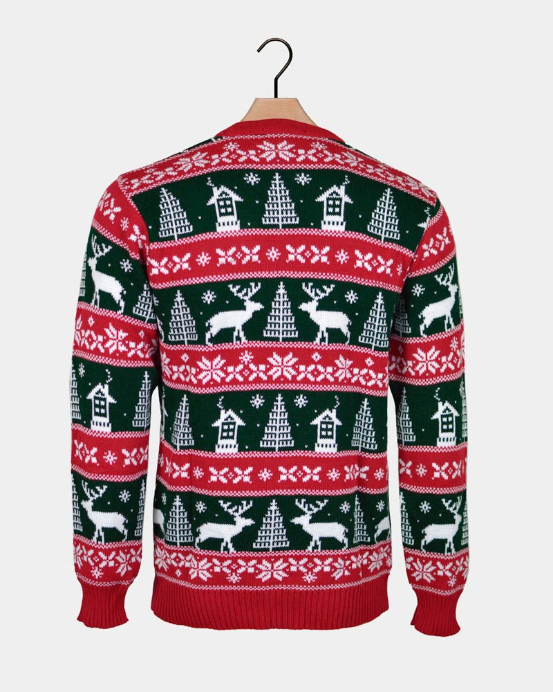 Ugly Christmas Sweater Red and Green Strips Couple's