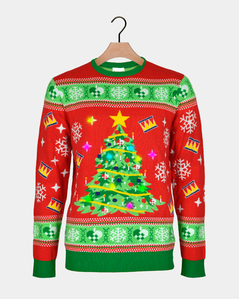 Red LED light-up Couple's Ugly Christmas Sweater Christmas Tree
