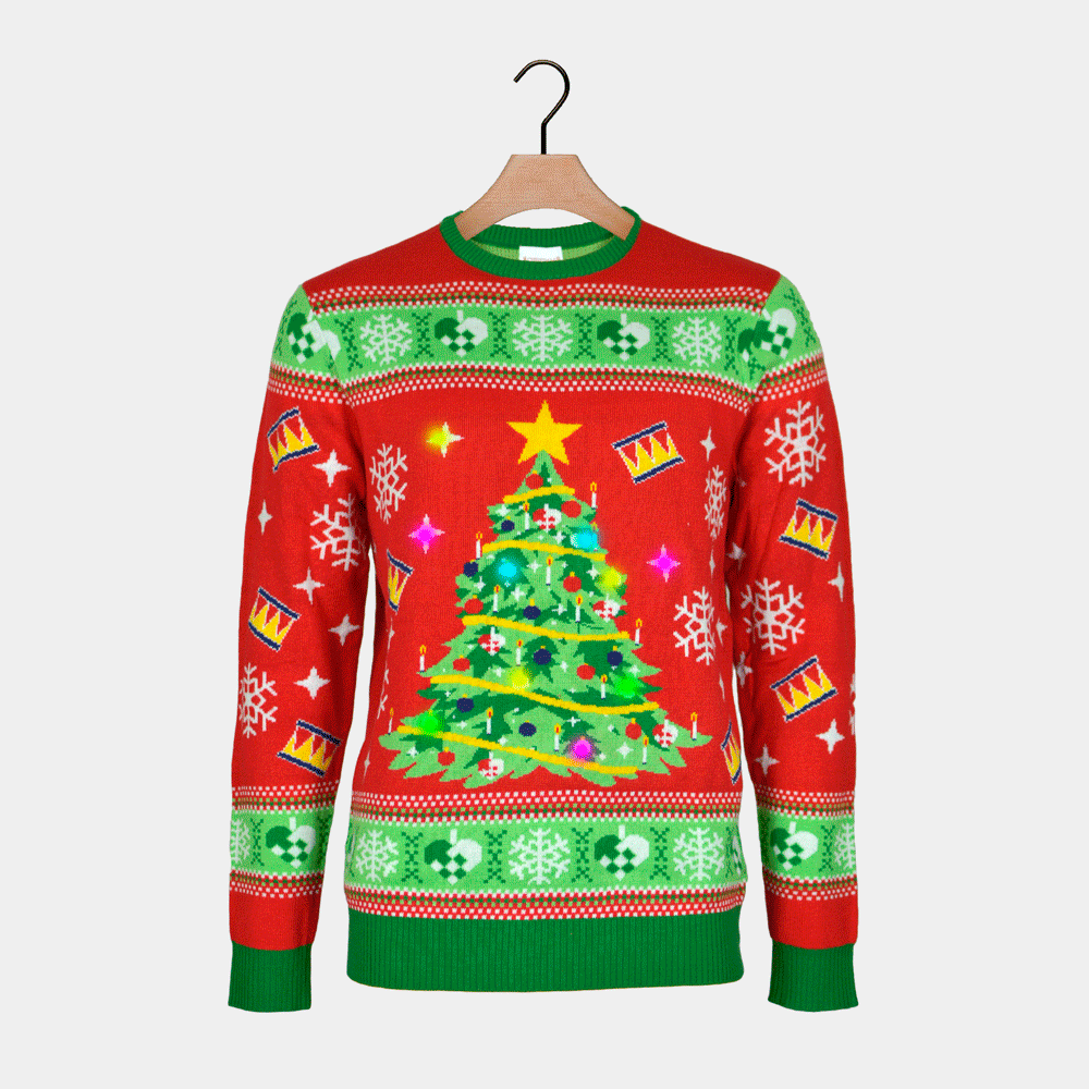 Red LED light-up Couple's Ugly Christmas Sweater Christmas Tree