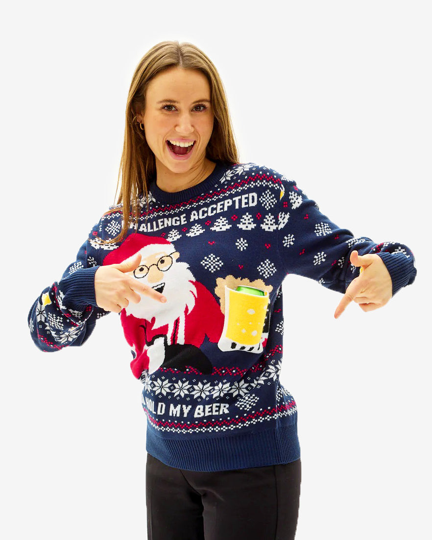 Womens Couple's Ugly Christmas Sweater with Beer Pocket 3D