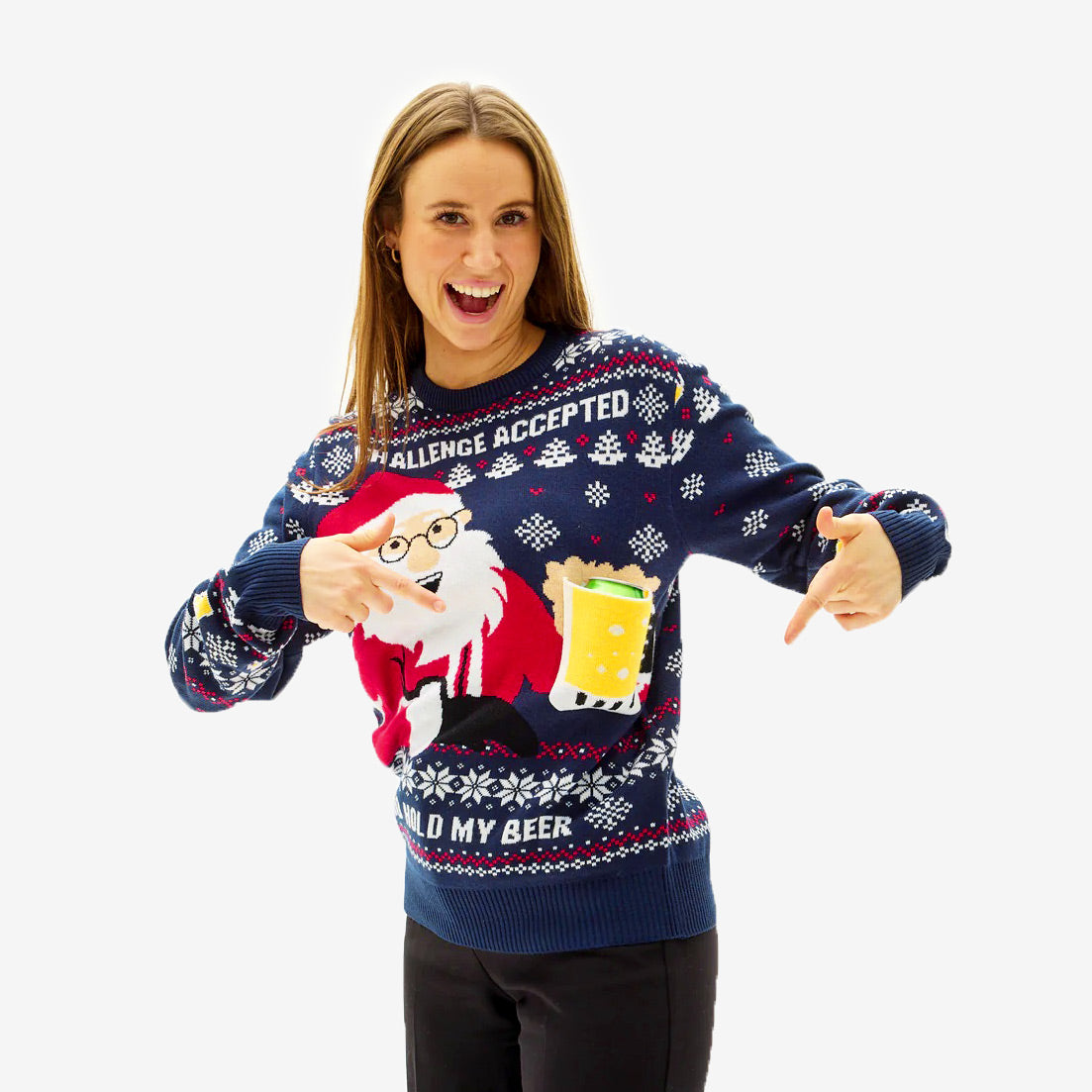 Womens Couple's Ugly Christmas Sweater with Beer Pocket 3D