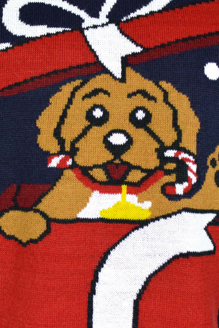 Couple's Ugly Christmas Sweater Feliz Navidog detail