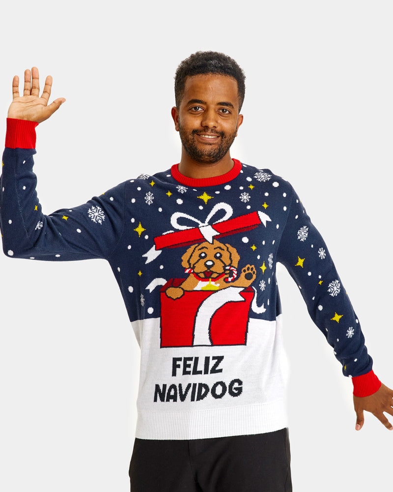 Mens Couple's Ugly Christmas Sweater Feliz Navidog