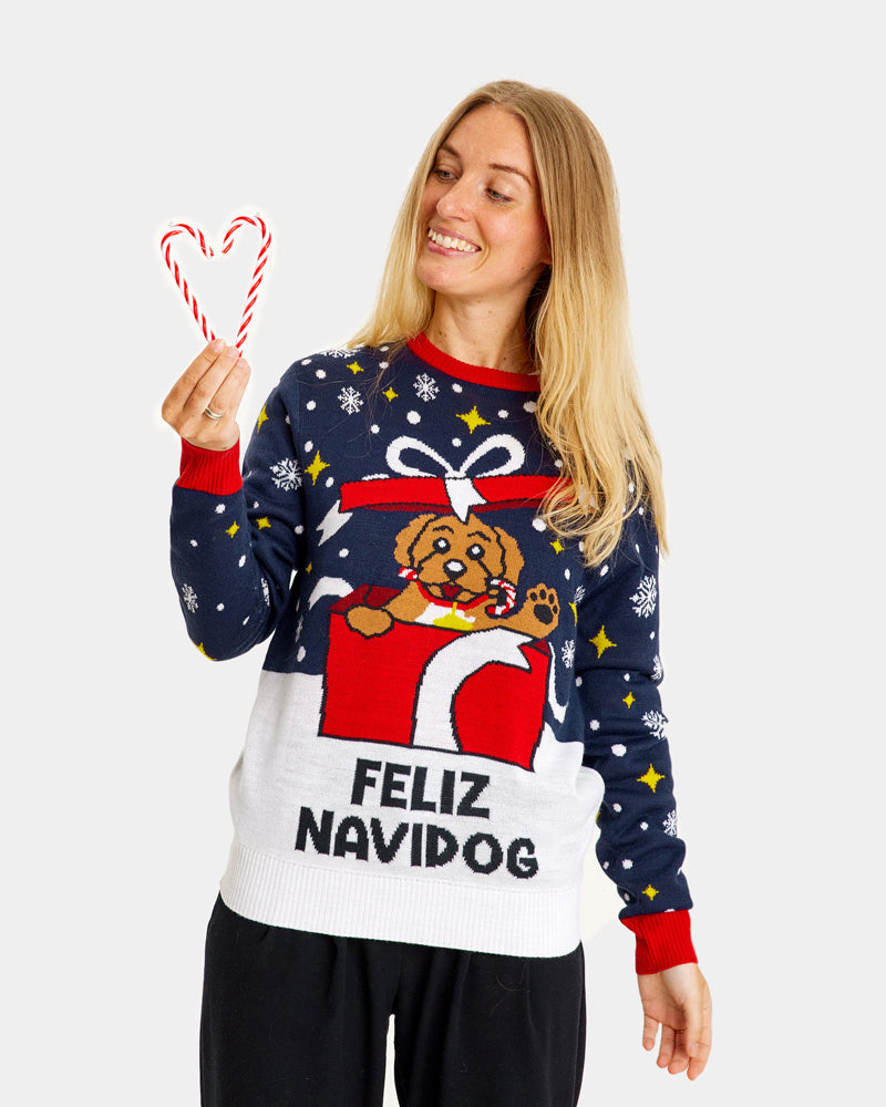 Womens Couple's Ugly Christmas Sweater Feliz Navidog