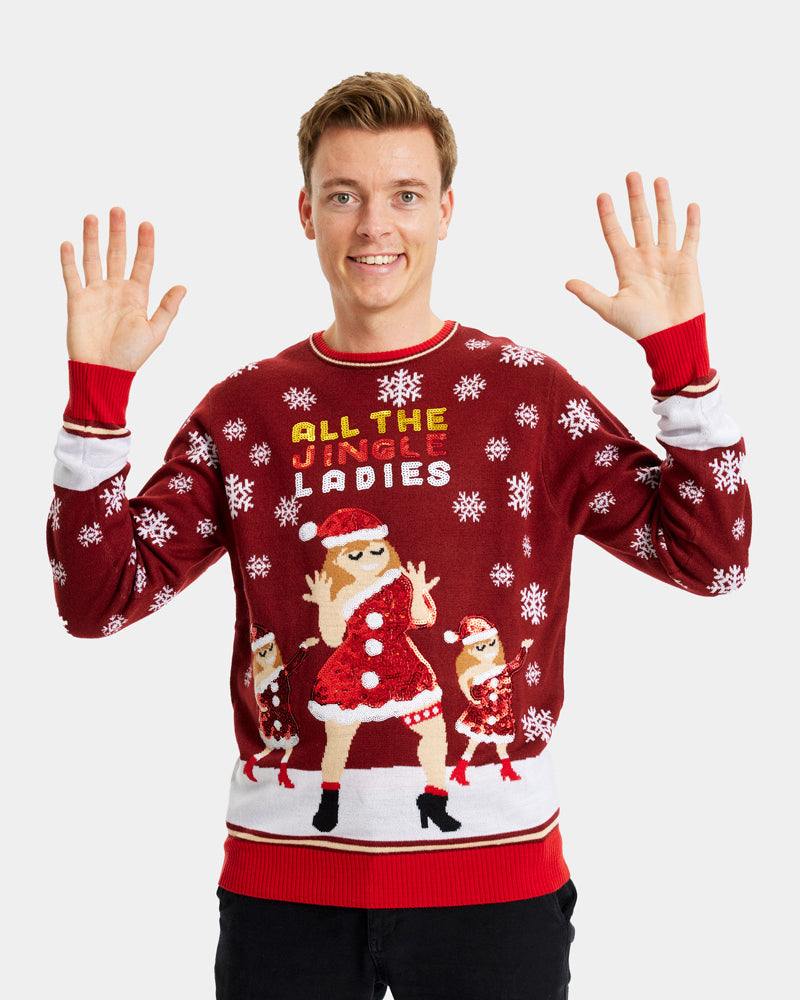 Mens Couple's Ugly Christmas Sweater Jingle Ladies with Sequins