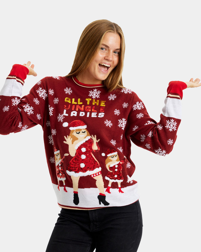 Couple's Ugly Christmas Sweater Jingle Ladies with Sequins womens
