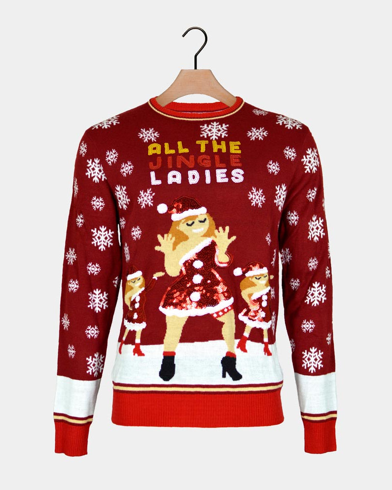 Couple's Ugly Christmas Sweater Jingle Ladies with Sequins