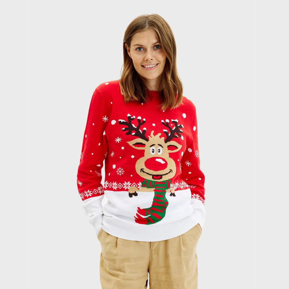 womens Couple's Ugly Christmas Sweater Reindeer with Scarf