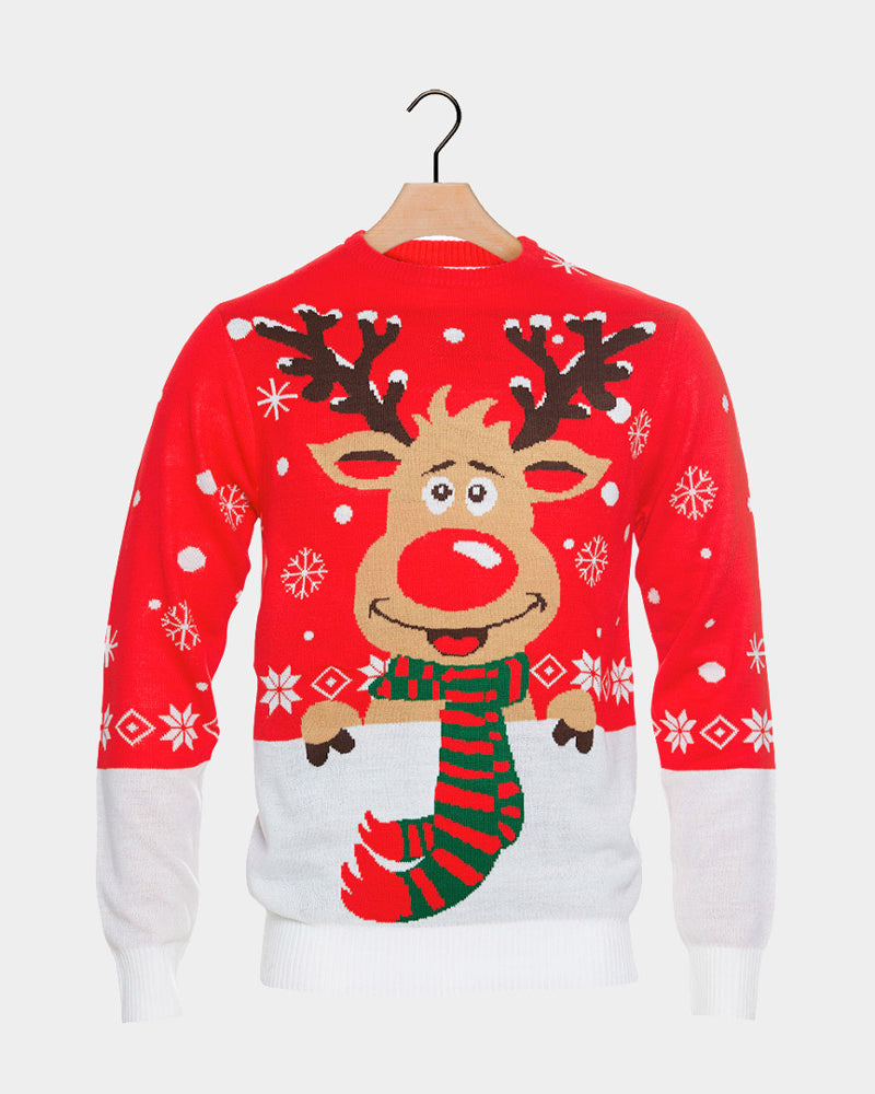 Couple's Ugly Christmas Sweater Reindeer with Scarf