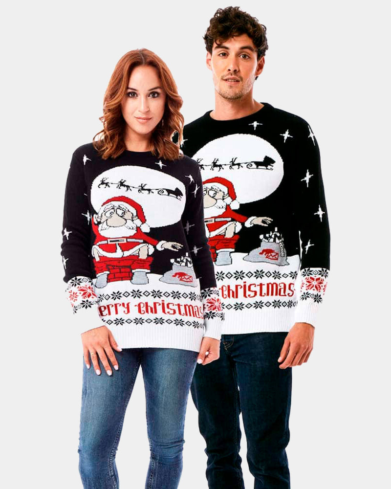Couple's Ugly Christmas Sweater with Santa Downloading