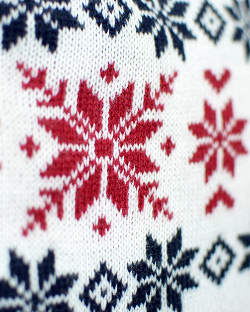 Couple's Ugly Christmas Sweater with Santa and Rudolph Smiling detail