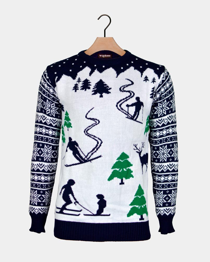 Couple's Ugly Christmas Sweater with Skiers