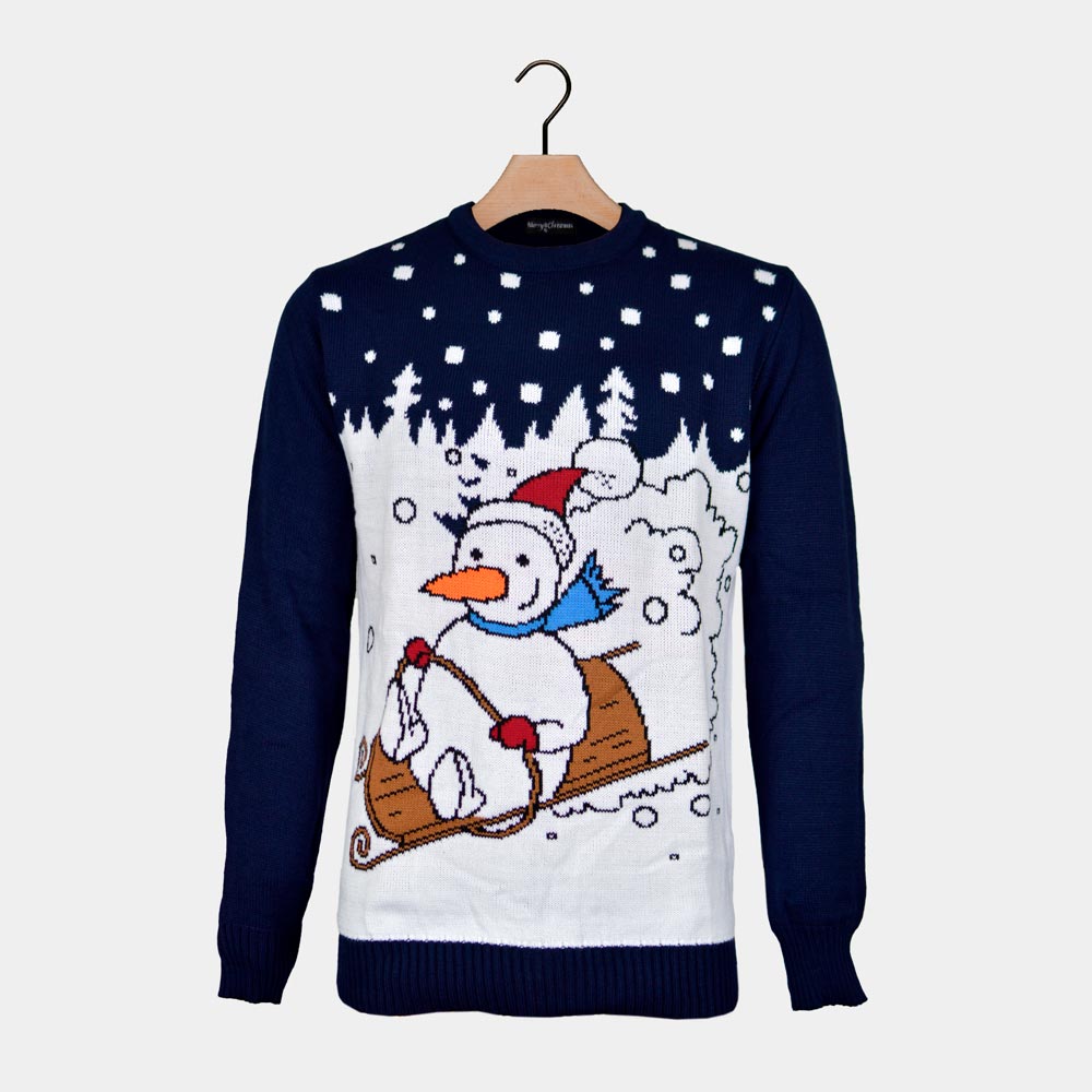 Couple's Ugly Christmas Sweater Snowman Sledge