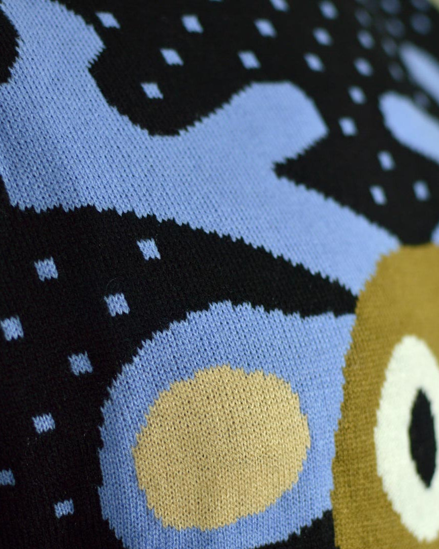 Blue 3D Women's Ugly Christmas Sweater Reindeer detail Red Nosed