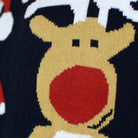 detail Blue Couple's Ugly Christmas Sweater with Santa and Rudolph