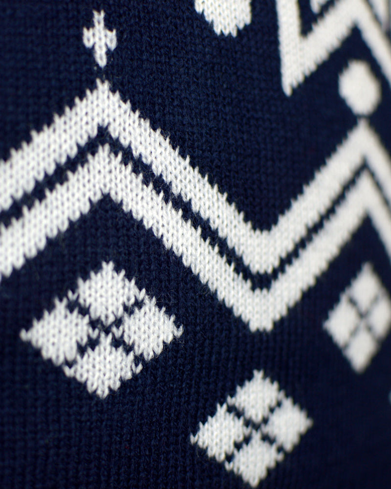 Blue Family Detail Ugly Christmas Sweater Reindeers and Nordic Stars