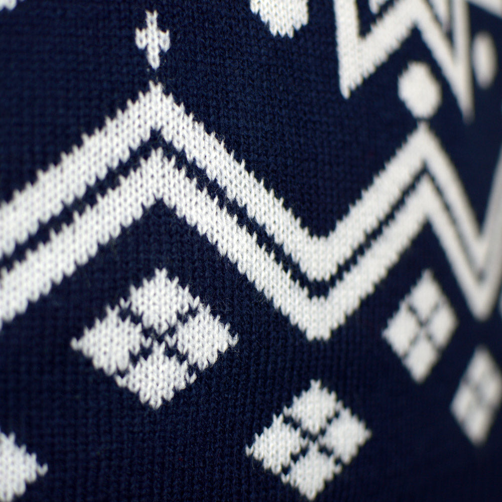 Blue Family Detail Ugly Christmas Sweater Reindeers and Nordic Stars