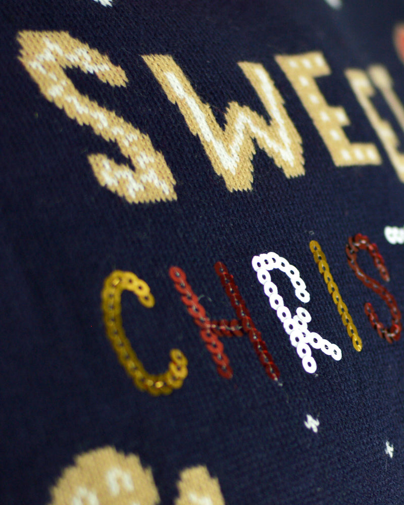 Detail Blue LED light-up Men's Ugly Christmas Sweater Ginger Cookie