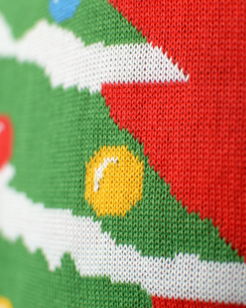 Christmas Tree Couple's Red Ugly Christmas Sweater Detail