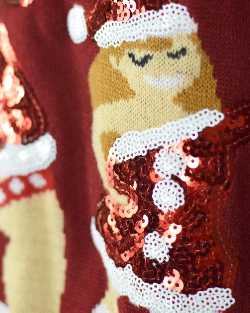 Couple's Ugly Christmas Sweater Jingle Ladies with Sequins detail