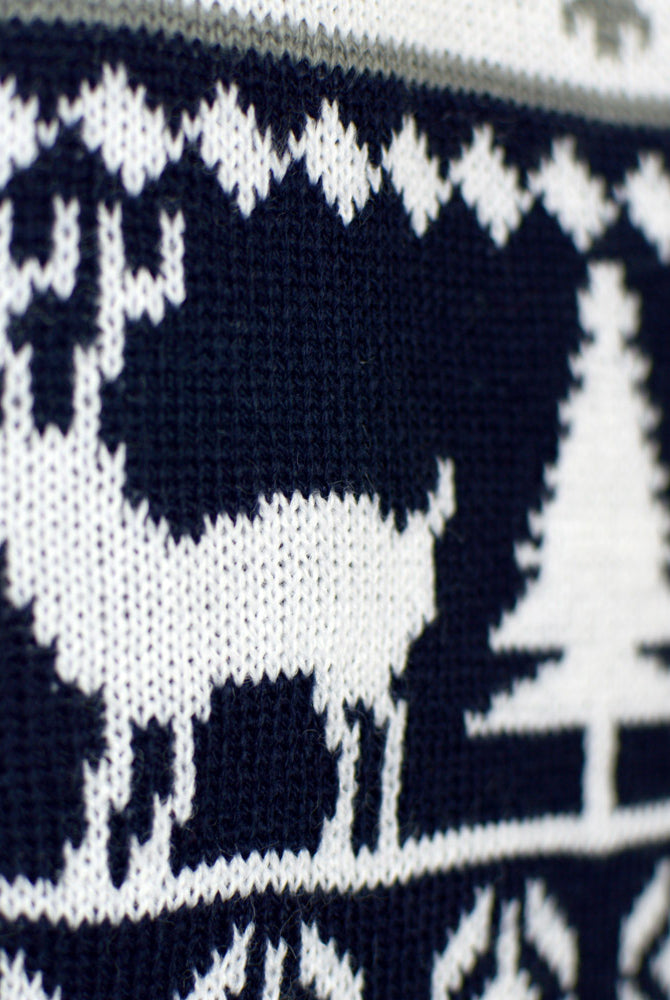 Couples Detail Ugly Christmas Sweater with Reindeers and Trees Strips