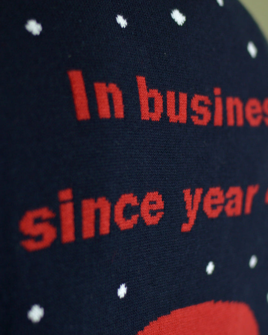 Couple's Ugly Christmas Sweater Santa Detail Walker on the way to Retirement