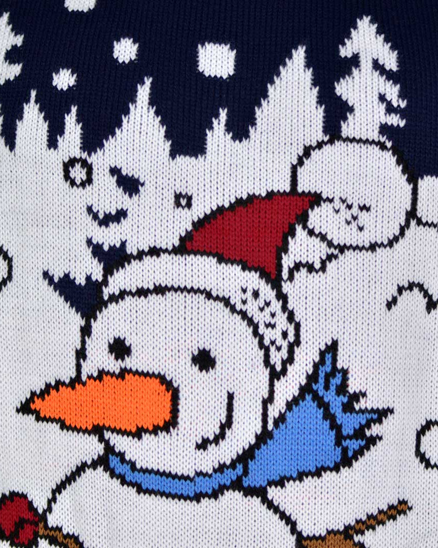 detail Couple's Ugly Christmas Sweater with Snowman on Sledge