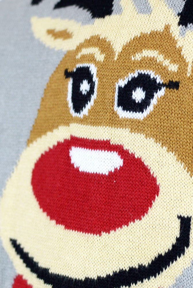 detail Grey Organic Cotton Cute Reindeers Couple's Ugly Christmas Sweater