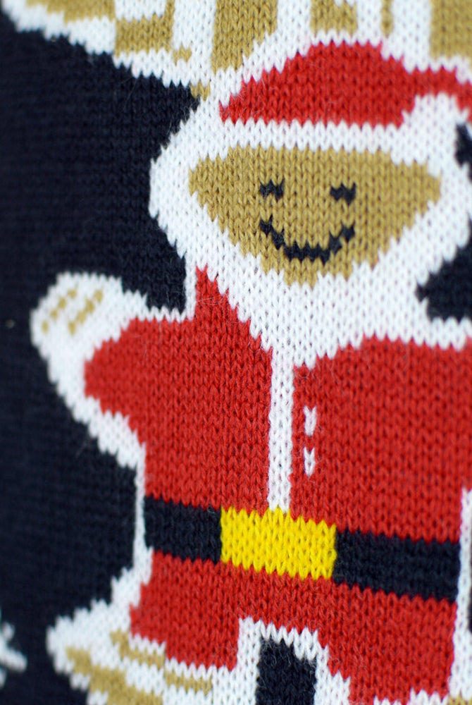 detail LED light-up Couple's Ugly Christmas Sweater with Gingerbread House
