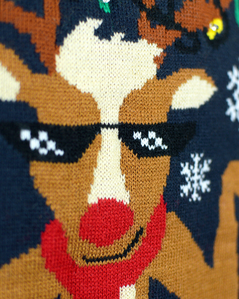 LED light-up Men's Ugly Christmas Sweater Jingle Bells detail