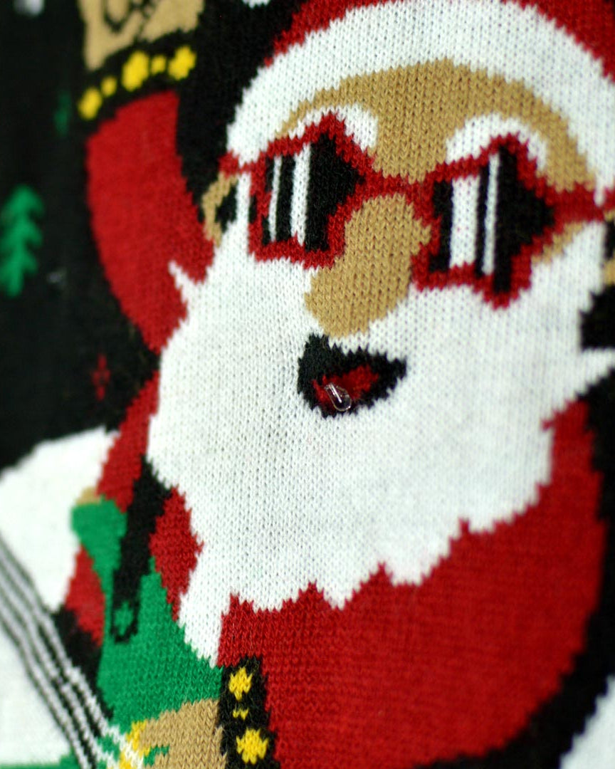 LED light-up Men's Ugly Christmas Sweater Santa Rocker detail