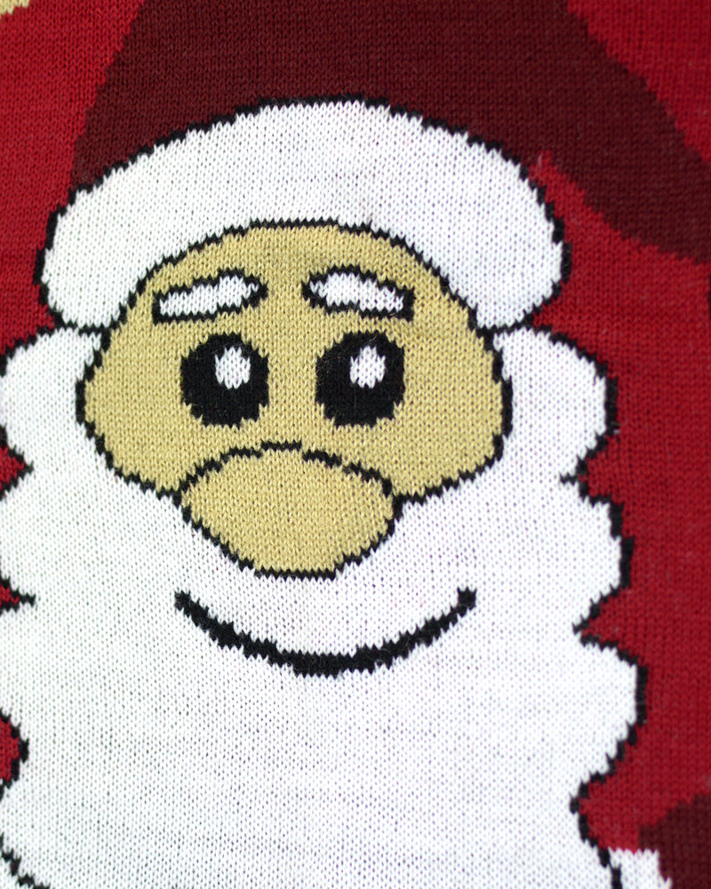 detail Men's Ugly Christmas Sweater with Santa and Rudolph Smiling