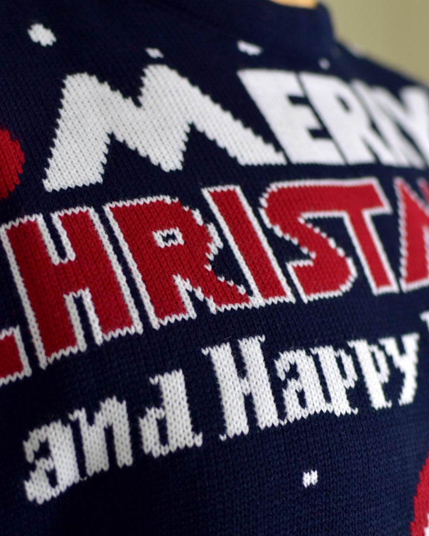 detail Merry Christmas and Happy New Year Men's Ugly Christmas Sweater