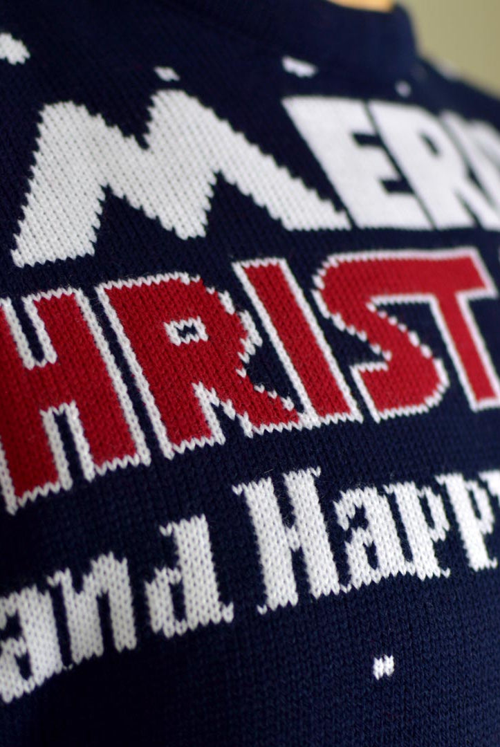 Merry Christmas and Happy New Year Women's Ugly Christmas Sweater Detail