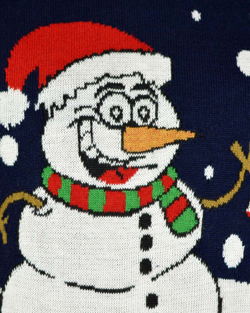 detail Navy Blue Couple's Ugly Christmas Sweater with Snowman