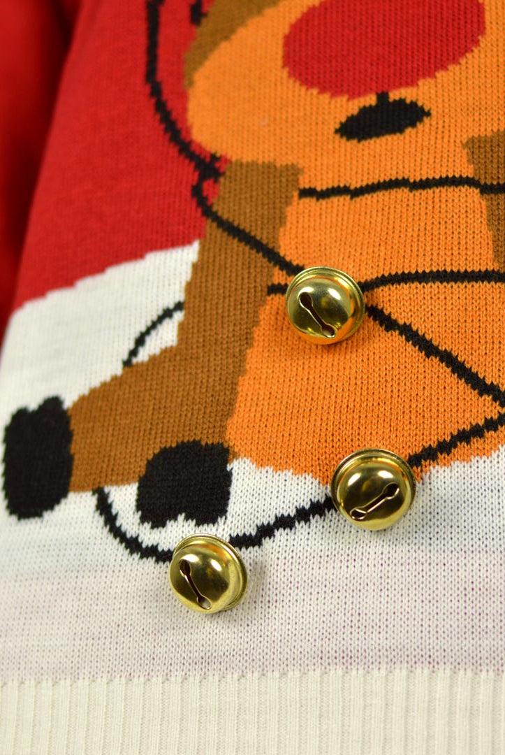 Red 3D Jingle Bells Suck Women's Ugly Christmas Sweater Detail