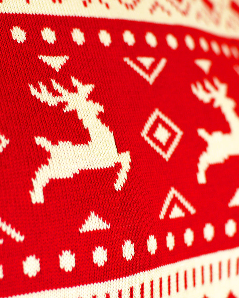 Red Beige detail Organic Cotton Couples Ugly Christmas Sweater Hearts