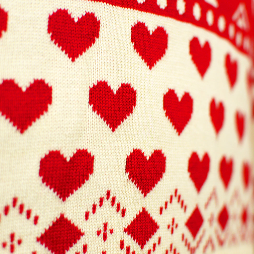 Red Beige Organic Detail Cotton Mens Ugly Christmas Sweater Hearts