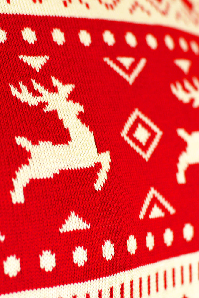 Red Beige Organic detail Cotton Womens Ugly Christmas Sweater Hearts