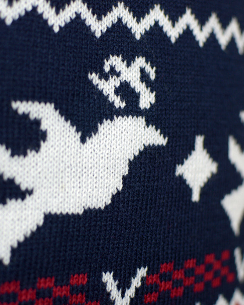 Red and Blue Strips Couple's Ugly Christmas Sweater detail