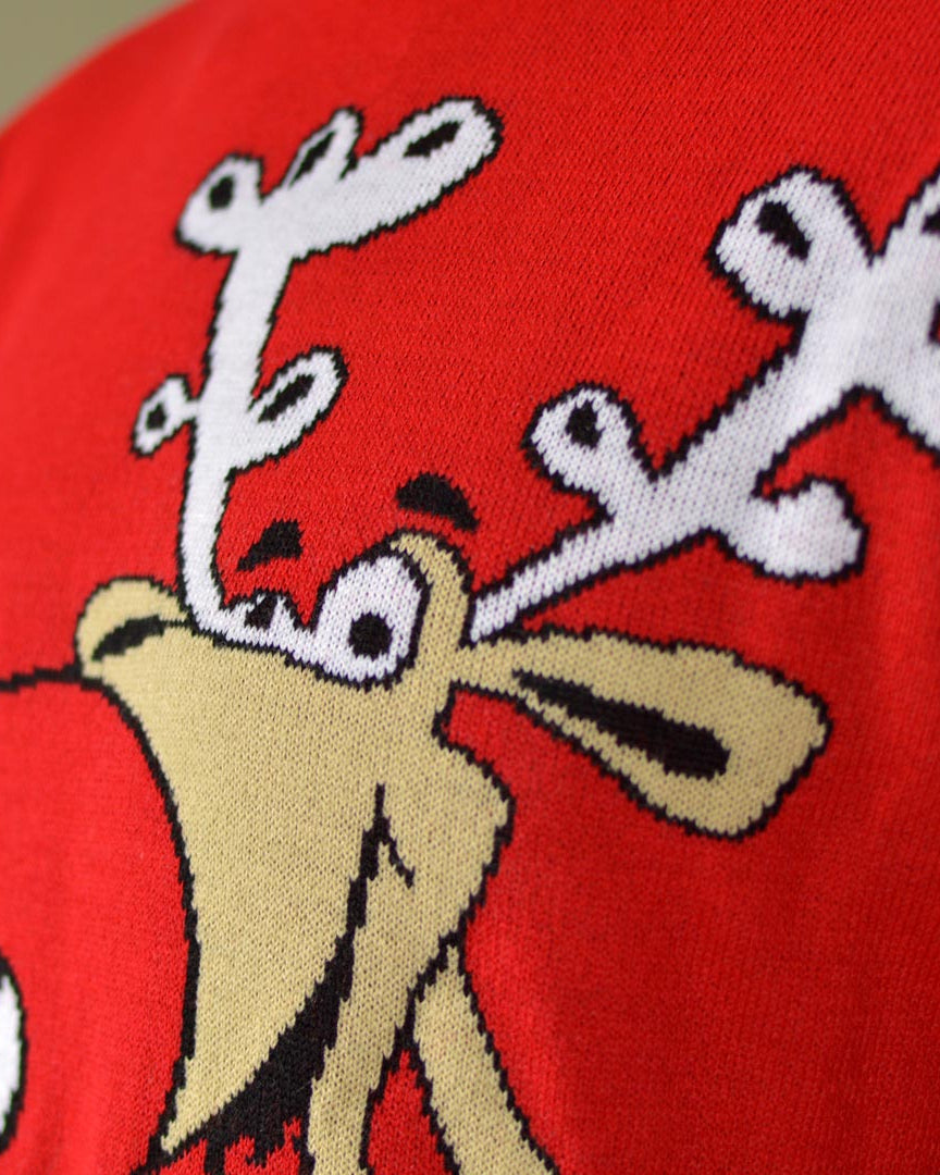 Red Couple's Ugly Christmas Sweater Reindeer with a Beer detail