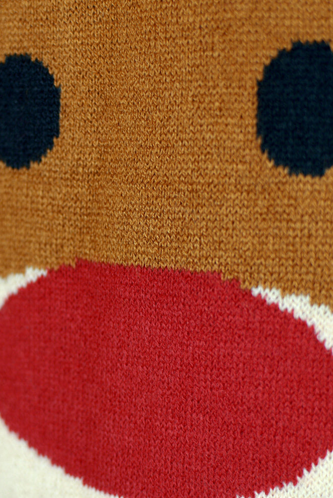 Detail Red Couple's Ugly Christmas Sweater with Rudolph the Reindeer