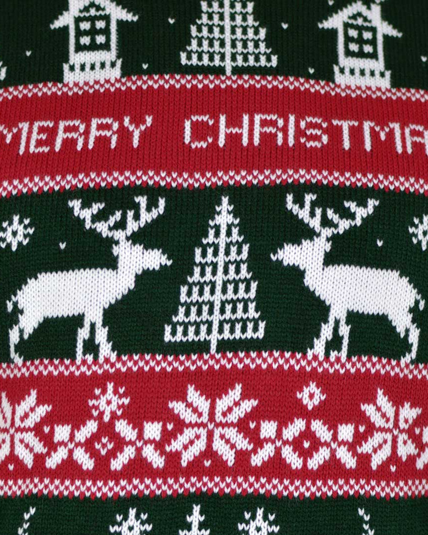 Red and Green Strips Couple's Ugly Christmas Sweater detail