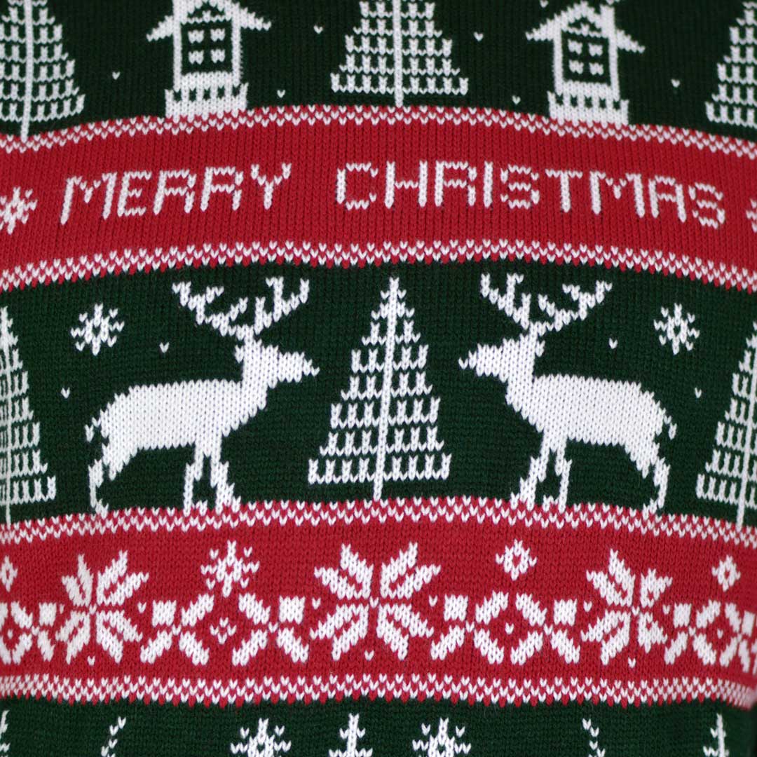 Red and Green Strips Couple's Ugly Christmas Sweater detail