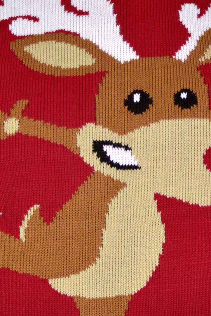 detail Red Men's Ugly Christmas Sweater with Skating Reindeer