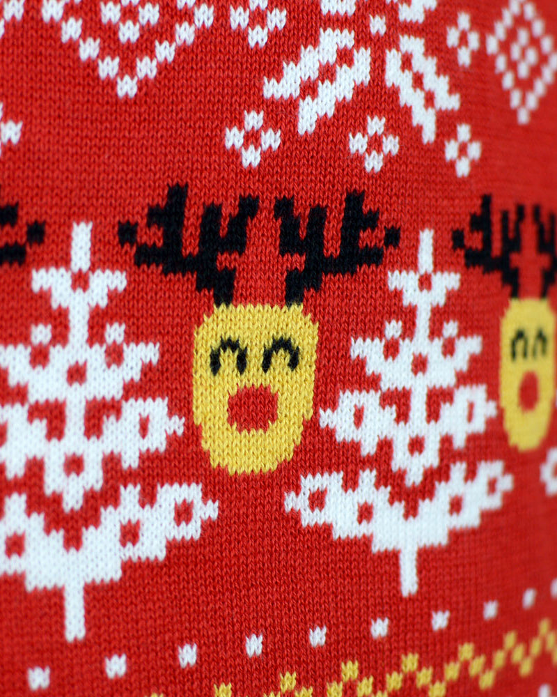Red Detail Organic Cotton Mens Ugly Christmas Sweater Snowmen Trees